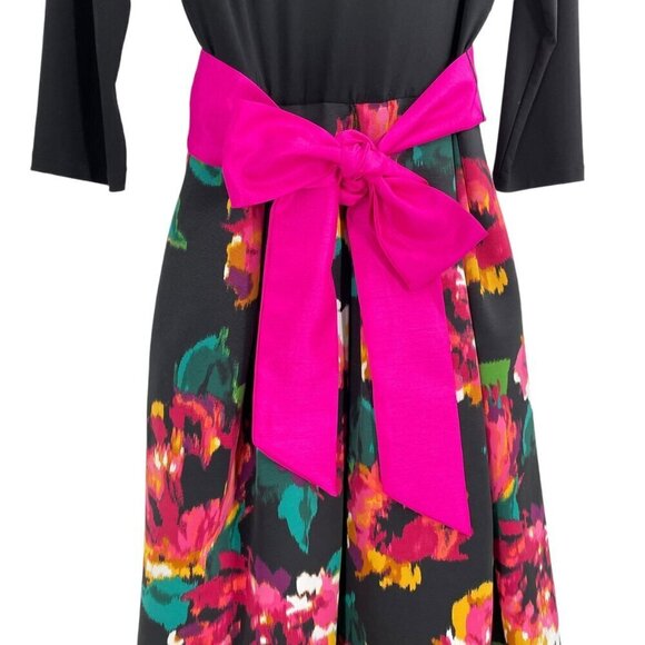 Eliza J Fallie Fit and Flare Floral Jersey Tea Length Belted Dress Womens 14 - Picture 3 of 9